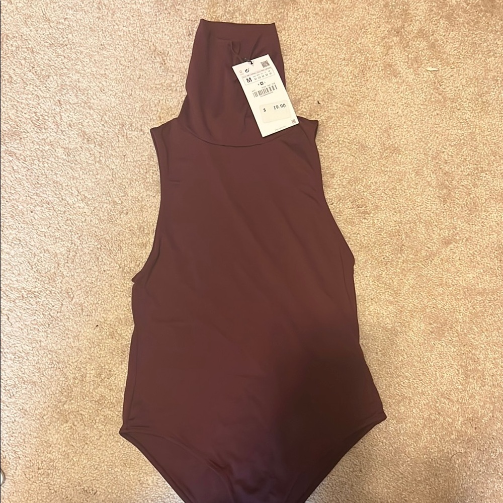 Sleeveless Maroon Turtleneck Bodysuit